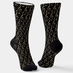 Music Clef Pattern in Gold Socks