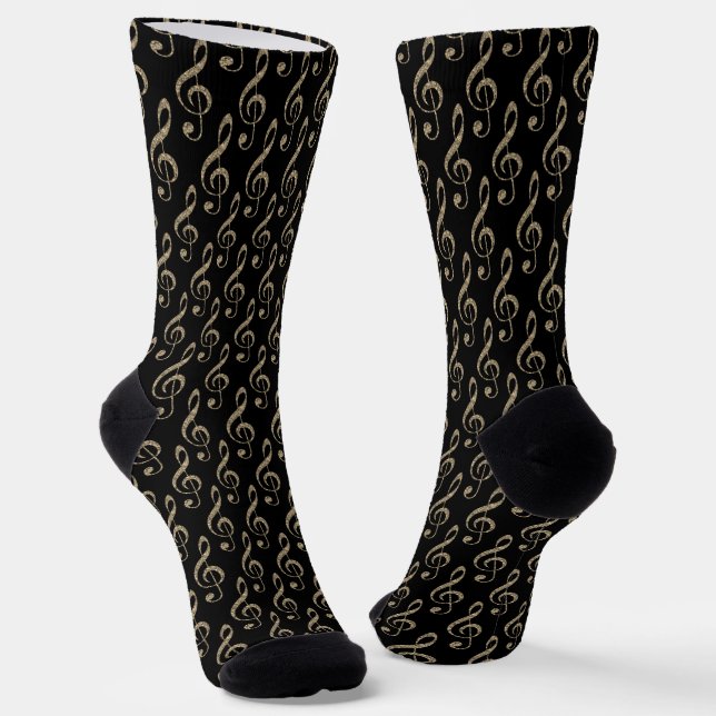 Music Clef Pattern in Gold Socks (Angled)