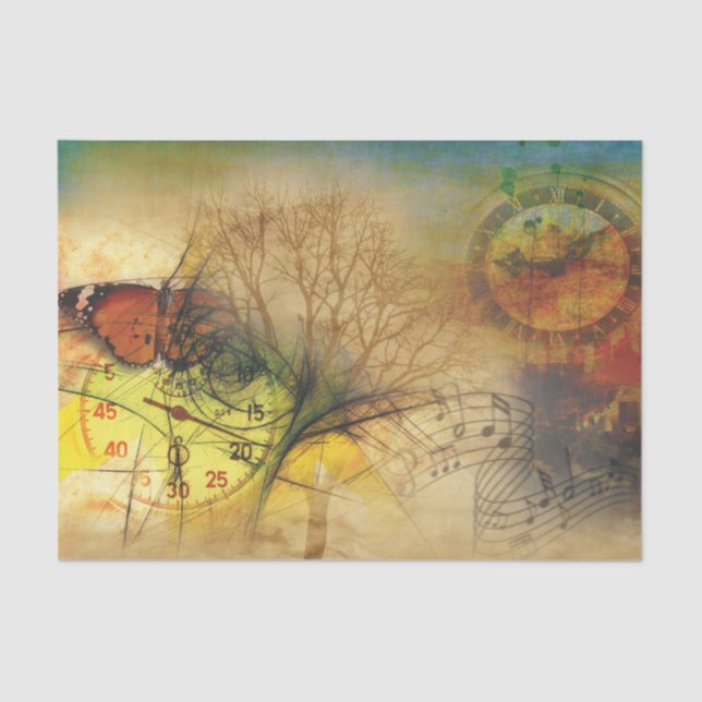 Music Clock Butterfly Decoupage Tissue Paper (Front)