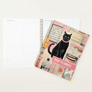 Music collage cat with cakes planner