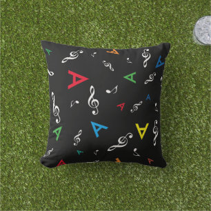music colourful initials personalised / black cushion