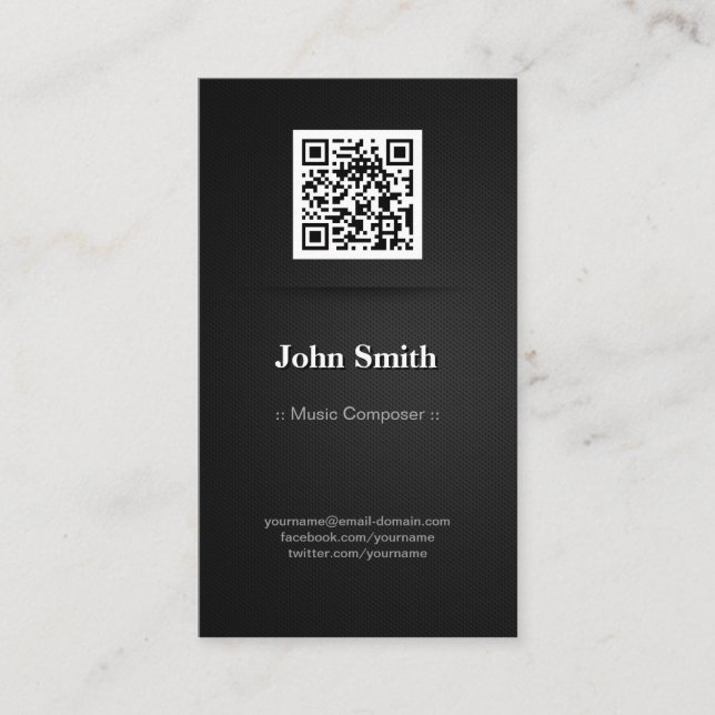 Music Composer - Elegant Black QR Code Business Card (Front)