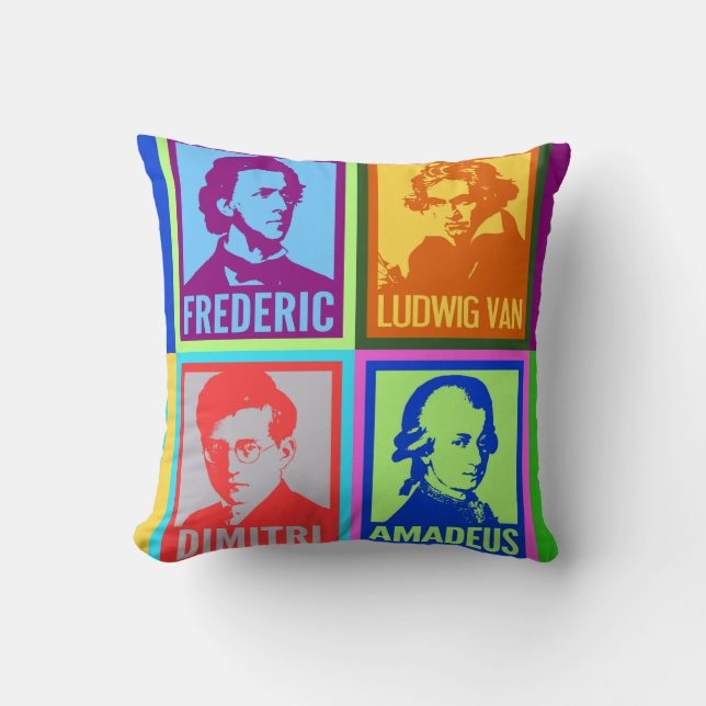 Music Composers  | Modern Colourful Pop Art Cushion (Front)