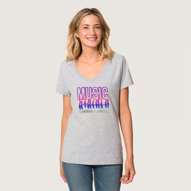 Music Connects People | Women V-Neck T-Shirt (Front Full)