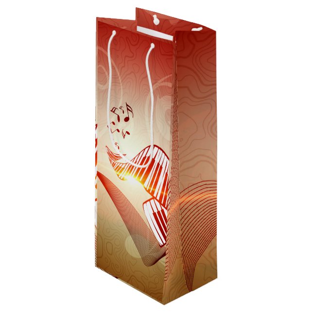 Music, curved piano keyboard with key notes wine gift bag (Front Angled)