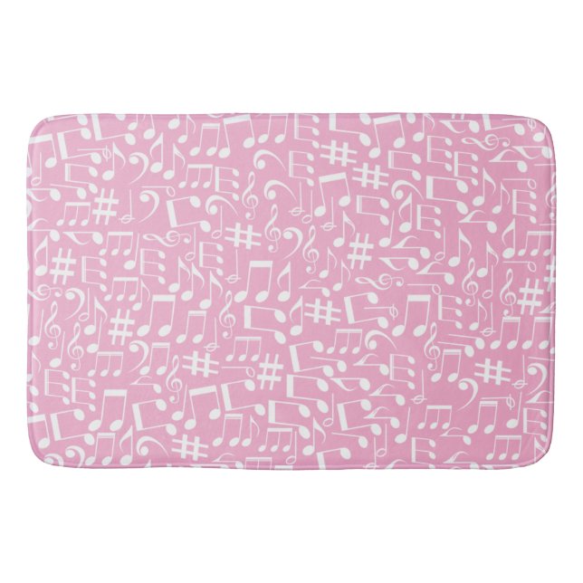 Music Dancing White Notes Soft Pink Bath Mat (Front)