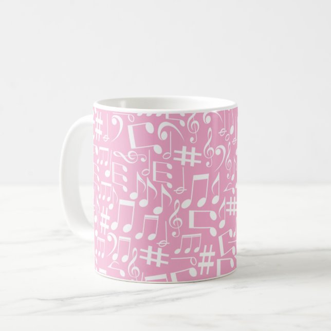 Music Dancing White Notes Soft Pink Coffee Mug (Front Left)
