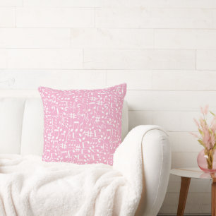 Music Dancing White Notes Soft Pink Cushion