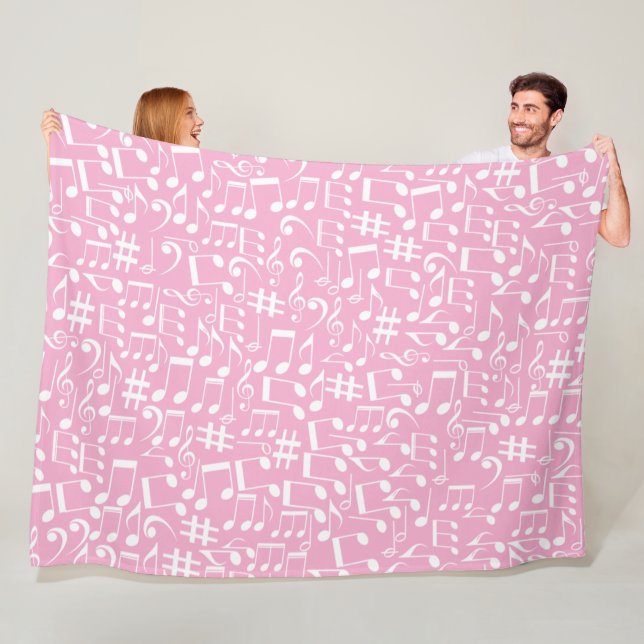 Music Dancing White Notes Soft Pink Fleece Blanket (In Situ)