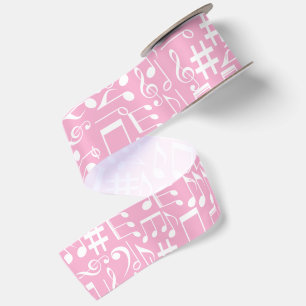 Music Dancing White Notes Soft Pink Satin Ribbon