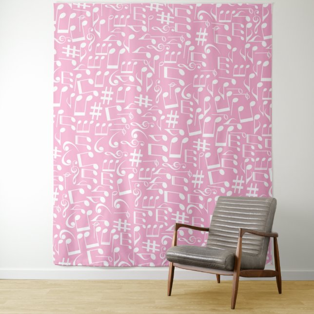 Music Dancing White Notes Soft Pink Tapestry (In Situ)