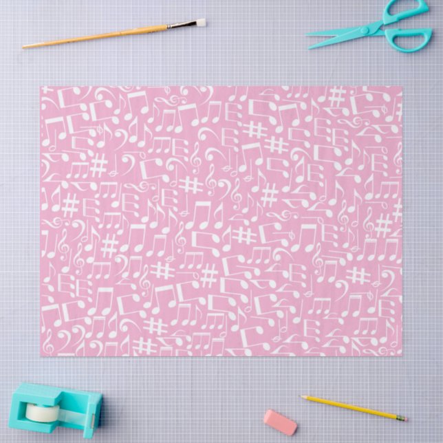 Music Dancing White Notes Soft Pink Tissue Paper (Craft)