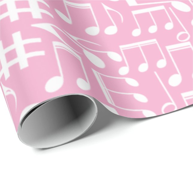 Music Dancing White Notes Soft Pink Wrapping Paper (Roll Corner)