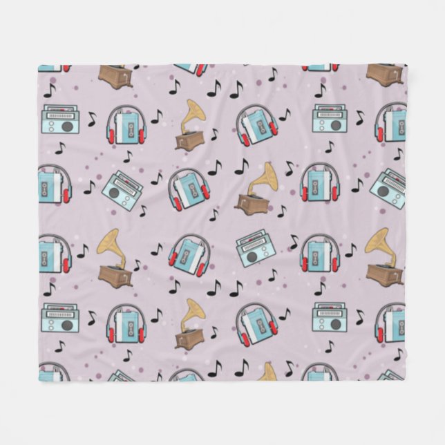 Music Devices Pattern  Fleece Blanket (Front (Horizontal))
