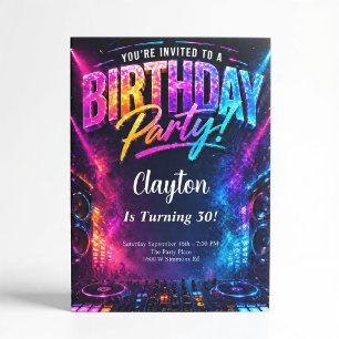Music DJ Club Theme Birthday Party Invitation