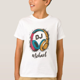 Music DJ colourful Headphones Personalised Name    T-Shirt