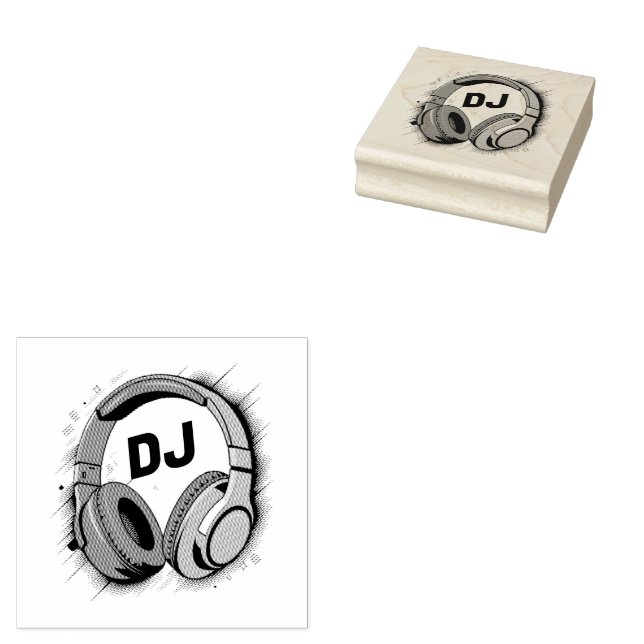 Music DJ Headphones  Rubber Stamp (Stamped)