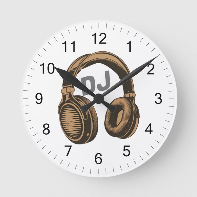 Music DJ Headphones white Round Clock (Front)