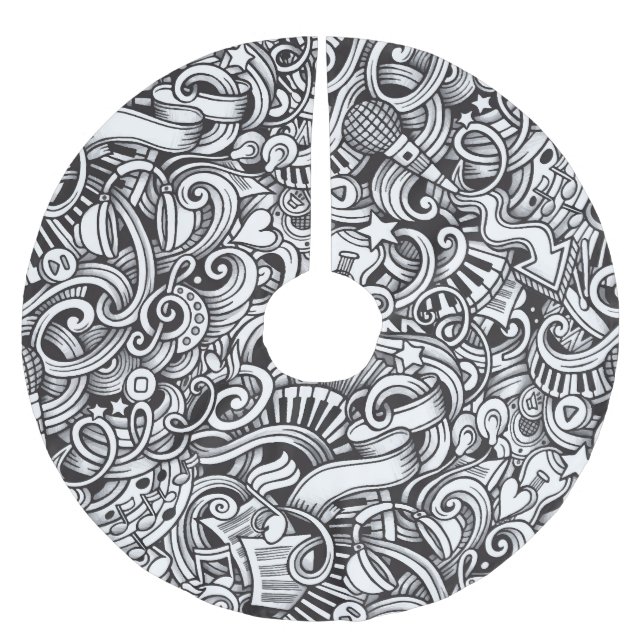 Music Doodles Vintage Background Brushed Polyester Tree Skirt (Front)