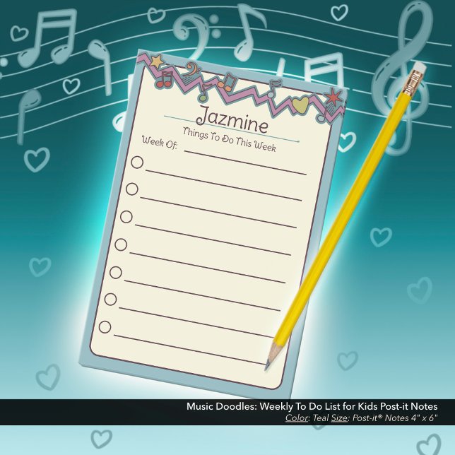 Music Doodles: Weekly To-Do List for Kids Post-it Notes (Music Doodles: Weekly To-Do List for Kids Post-it Notes with Teal Border)