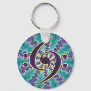 Music Double Bass Clef on Gold Fractal Keychain