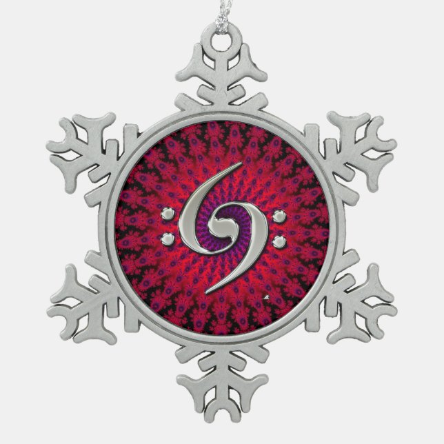 Music Double Bass Clef Silver Ornament (Front)