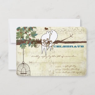 Music Dove Lovebird Sitting In a Tree Wedding RSVP Card