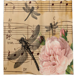Music Dragonfly Flower Shower Curtain