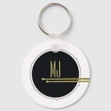 Music Drums Modern Black and White Monogrammed