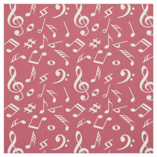 Music. Dusty rose. Notes. Modern. Lettering Fabric
