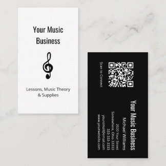 Music Education Lessons QR code Treble Clef Business Card