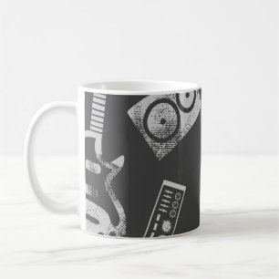 Music elements: vintage seamless background. coffee mug