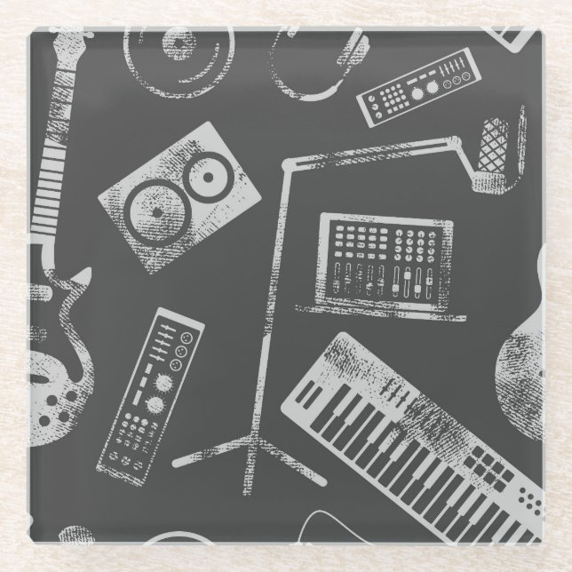 Music elements: vintage seamless background. glass coaster (Front)