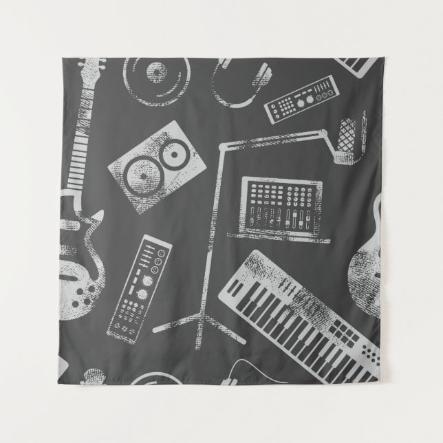 Music elements: vintage seamless background. tapestry (Front)