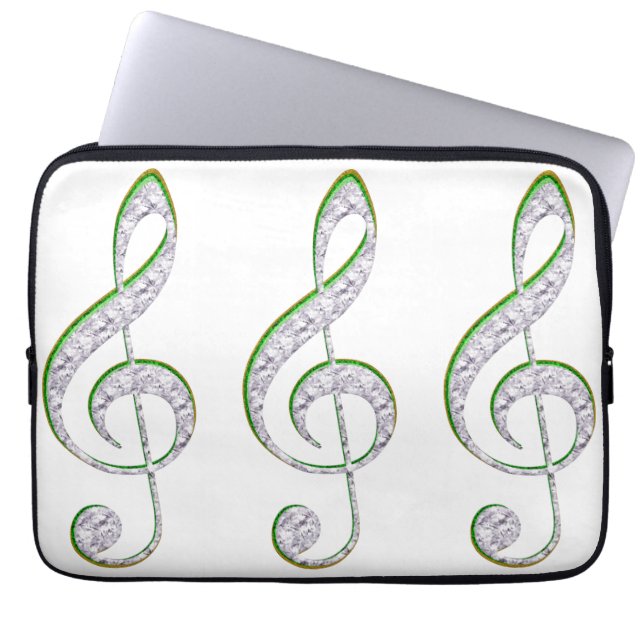 MUSIC Emerald and Diamond Treble Clef Laptop Sleeve (Front)