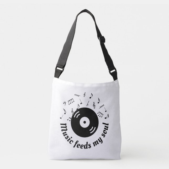 Music Feeds My Soul Vinyl Album Crossbody Bag (Front)