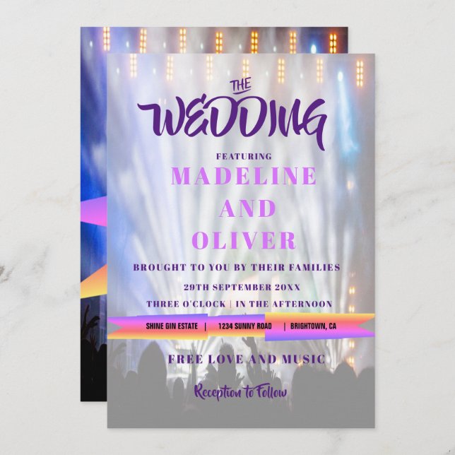 Music Festival Bright Lights  Wedding Invitation (Front/Back)