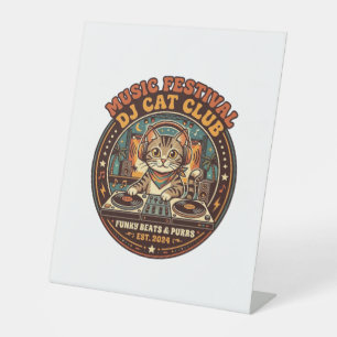 Music Festival DJ Cat Cat Lover Gift - Music Festi Pedestal Sign