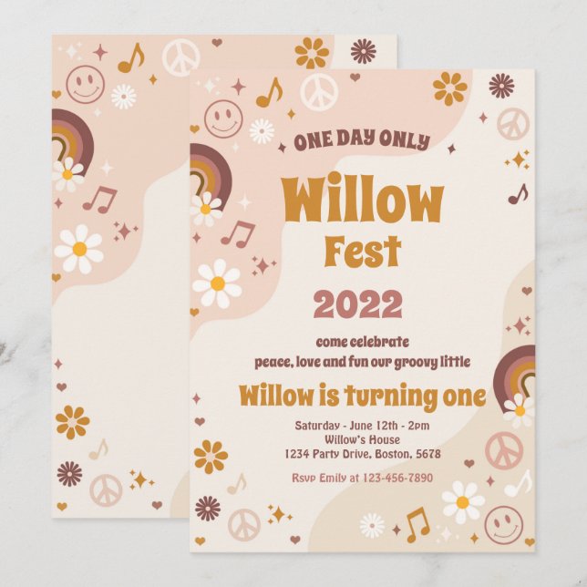 Music Festival FloralFest Hippie Birthday Party Invitation (Front/Back)