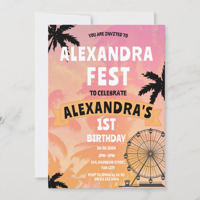 Music Festival Summer Ferris Wheel Birthday Invitation (Front)