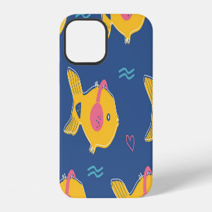 Music Fishes: Cartoon Vintage Pattern. iPhone 12 Case