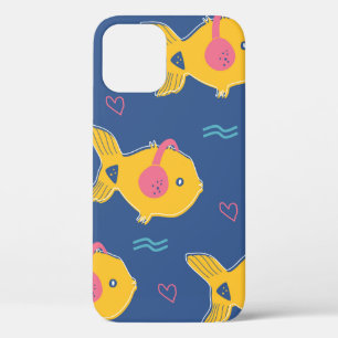 Music fishes cartoon vintage seamless pattern iPhone 12 case