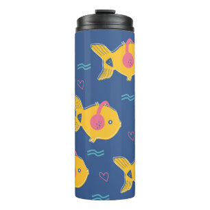 Music fishes cartoon vintage seamless pattern thermal tumbler