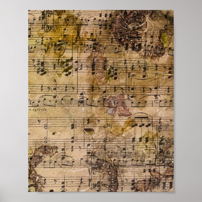 Music Floral Grunge Decoupage Botanical  Poster (Front)