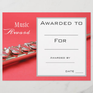 Music flute award certificate music teacher