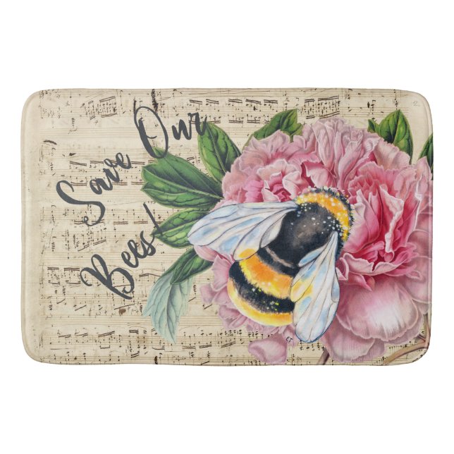 Music For Bees Pink Peony Bath Mat (Front)