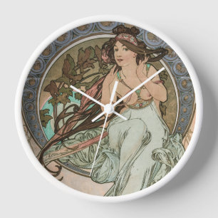Music, from Les Arts, by Alphonse Mucha Clock