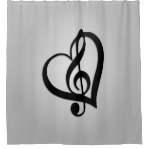 Music G Clef Heart on Silver Shower Curtain
