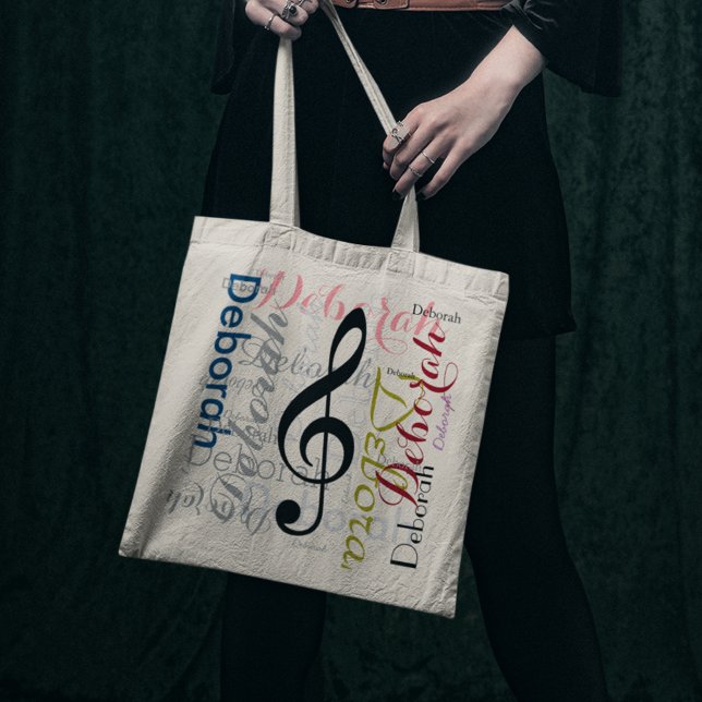 Music g-clef note with colour name tote bag (Creator Uploaded)