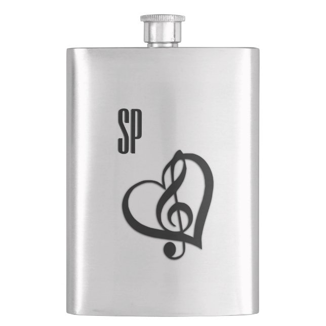 Music G Heart Personalised Hip Flask (Front)
